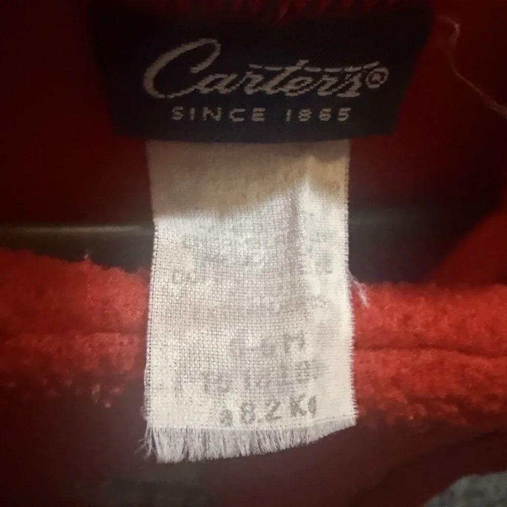VTG Carter's Red Pram Suit 0-6 Month Warm Fleece Fold-Over Hands Feet Christmas
